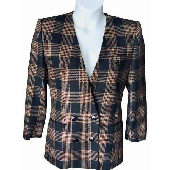 Sasson Jackets & Blazers - Sasson Paris New York Plaid Blazer Jacket 10 Houndstooth VNeck Double Breasted